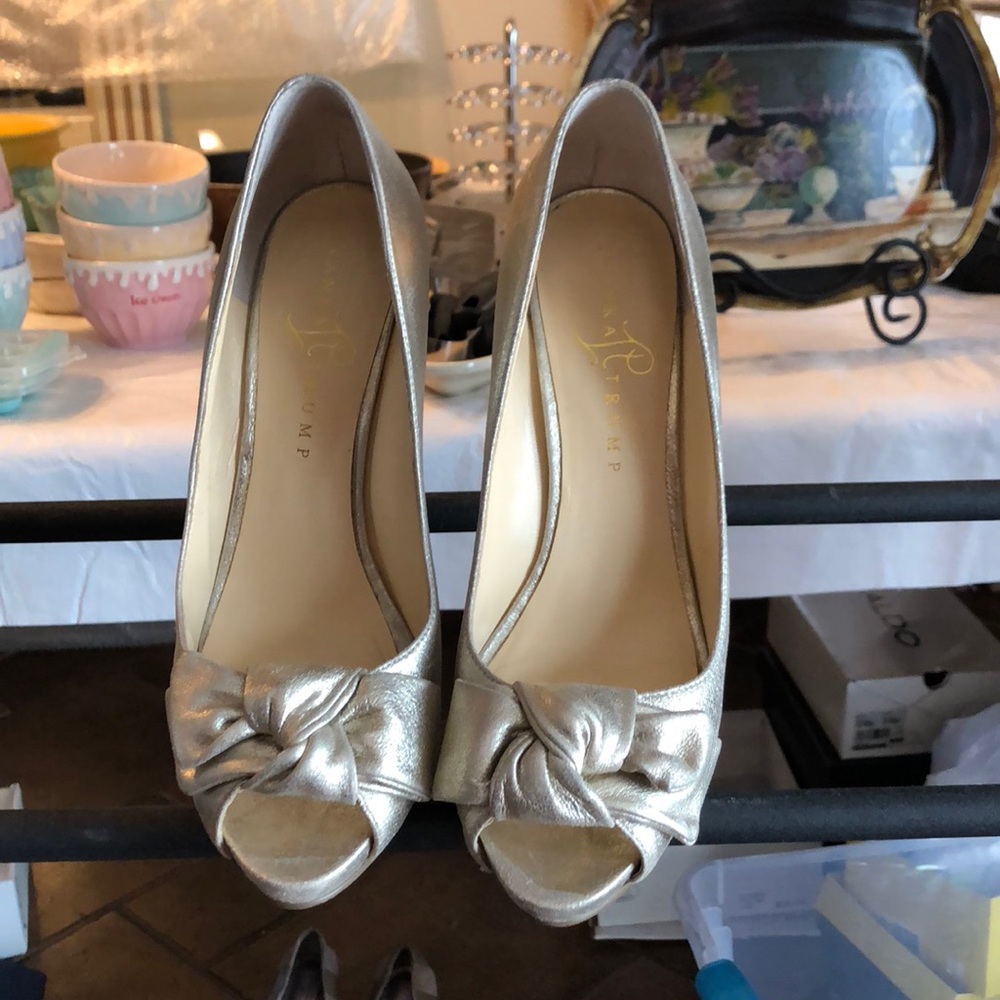 Ivanka Trump Matte gold knotted peep toe heels